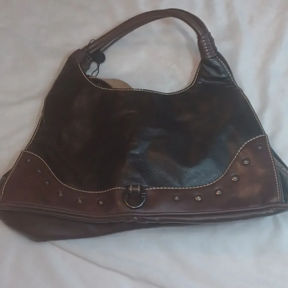 Babila Western Studded Two Tone Brown Leather Handbag Anti‎ Theft